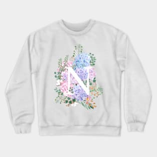 botanical monogram alphabet N hydrangea flowers Crewneck Sweatshirt